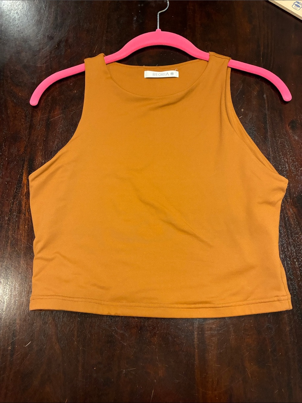ReoRia Rust-Orange Sleeveless Cropped Tank Top